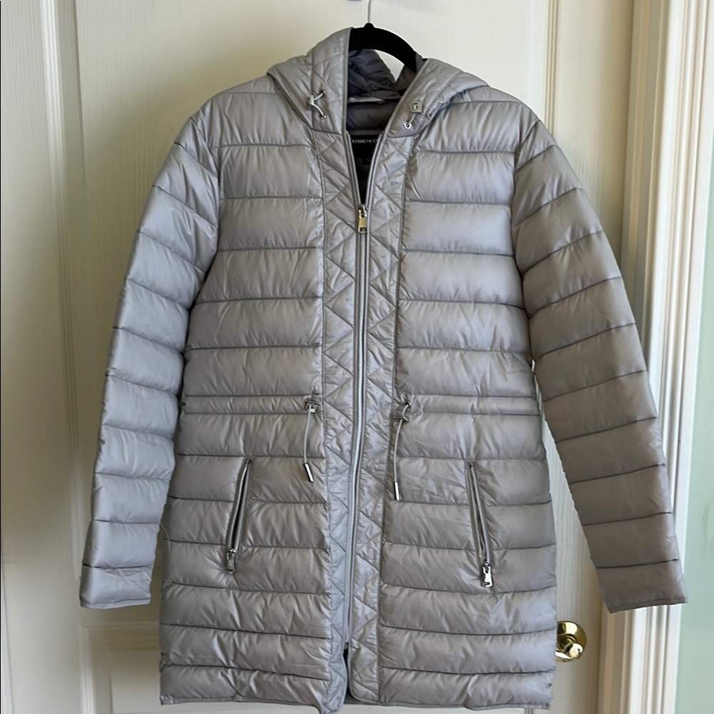 Kenneth Cole Gray Puffer Coat with Quilted Design